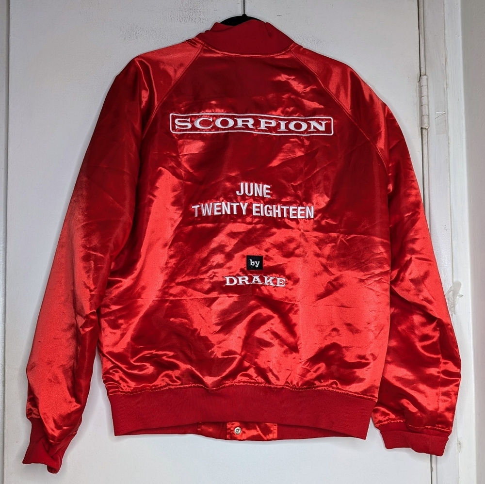 Drake OVO Scorpion Red Satin Bomber Jacket (XL) Promo Version
